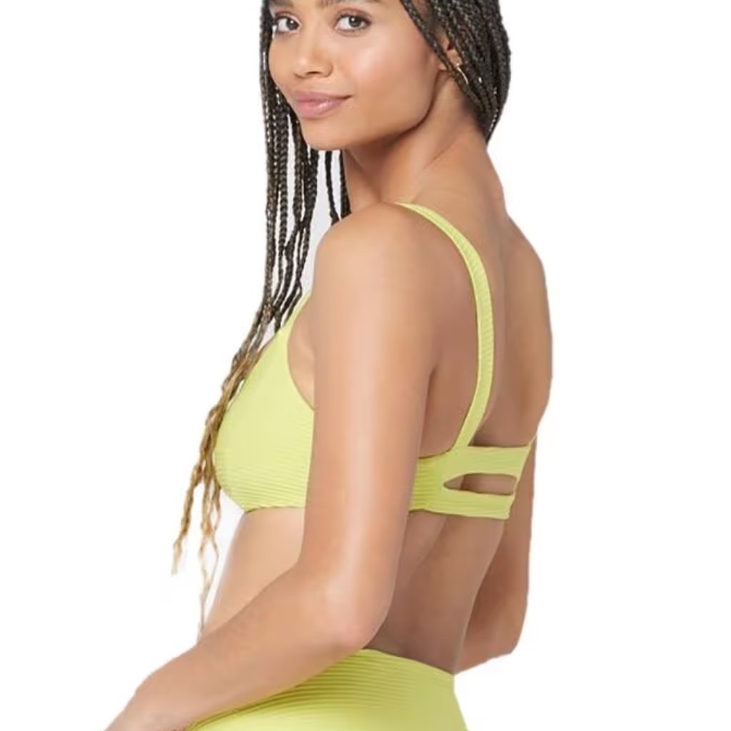 L*Space Eco Chic Pique Ribbed Textured Jess Bikini Top In Acid Green Xl